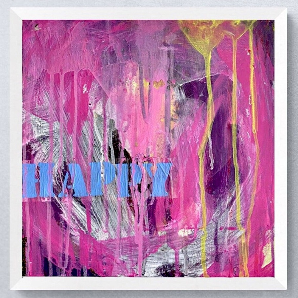 Happy Painting, Pretty Pink Abstract Art 12”x12” Handmade Acrylic On Canvas OOAK